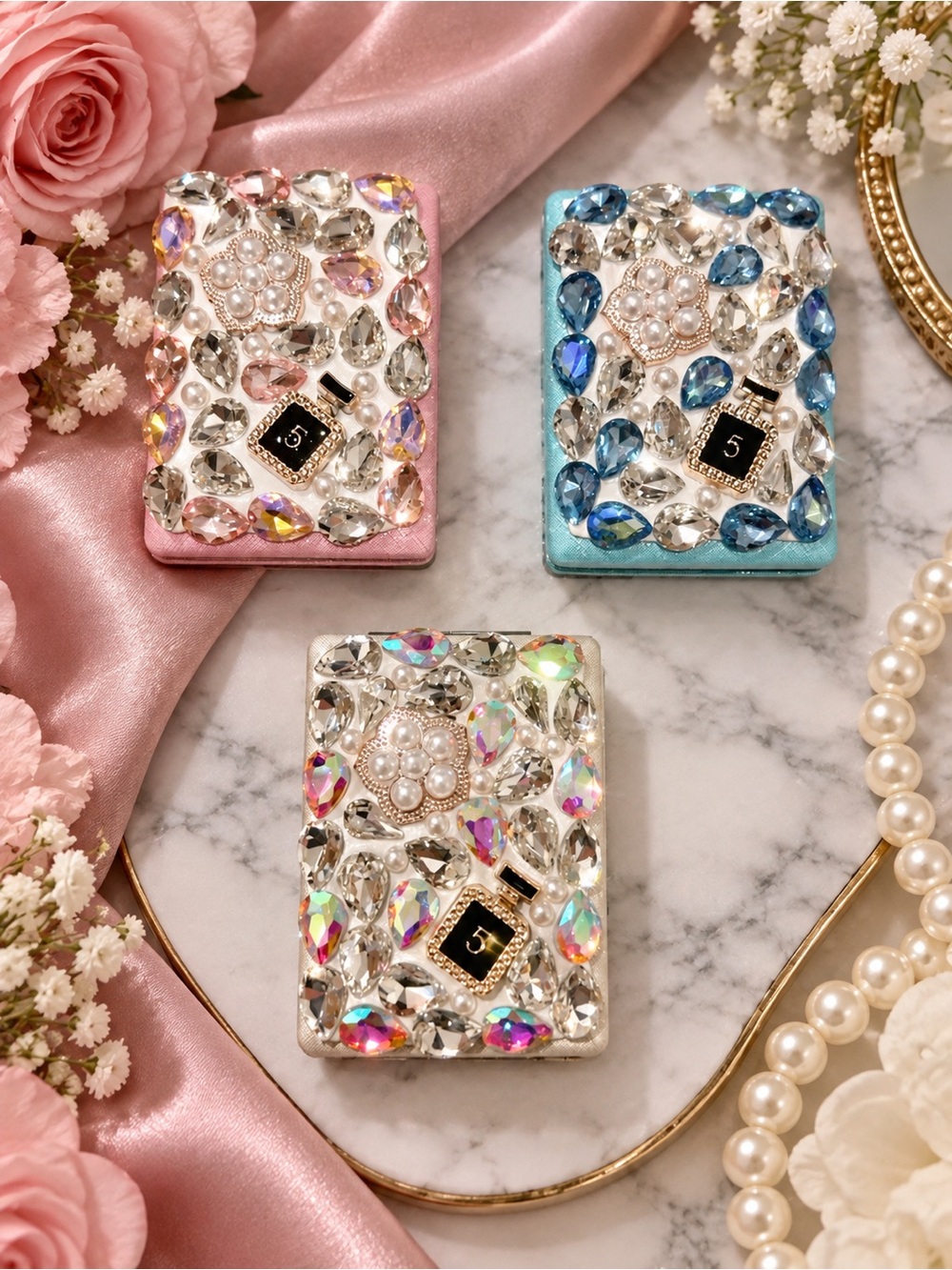 Sparkling Crystal Double sided mirrors - Pink, Blue, White